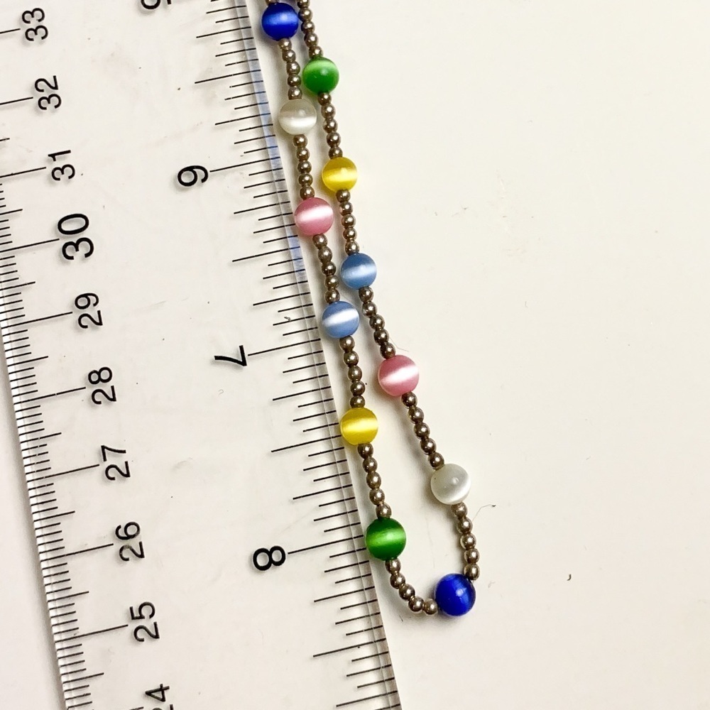 Faux Cat Eye Bead and 925 Sterling Beads Multi Color Adjustable Necklace - Picture 4 of 6